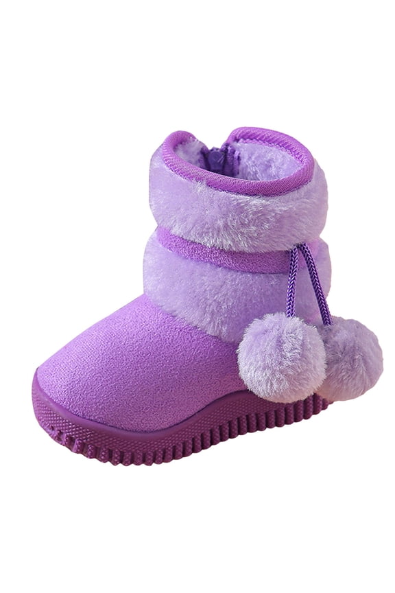 Kids Girls Boys Winter Warm Boots Suede Lightweight Faux Furry Lined Mid Calf Snow Boots for Toddler/Little Kid Purple for Size 7.5