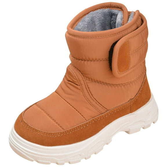 Quealent Kids Girls Snow Boots Stay Warm Water Resistant Slip Resistant Faux Furry Lined Mid Calf Winter Shoes (Toddler/Little Kid) Brown for Size 7