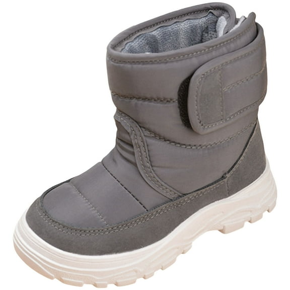 Quealent Kids Girls Snow Boots Stay Warm Water Resistant Slip Resistant Faux Furry Lined Mid Calf Winter Shoes (Toddler/Little Kid) Gary for Size 7