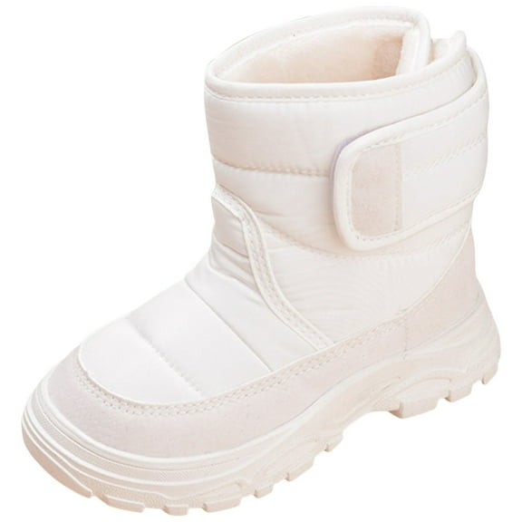Quealent Kids Girls Snow Boots Stay Warm Water Resistant Slip Resistant Faux Furry Lined Mid Calf Winter Shoes (Toddler/Little Kid) White for Size 9