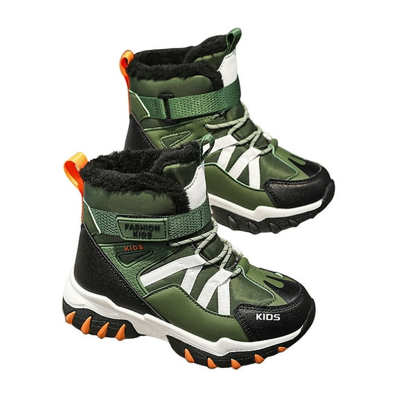 Quealent Kids' Hiking Work Boots for Boys Girls, Waterproof Outdoor Ankle Boots with Hook and Loop Green for Size 1.5