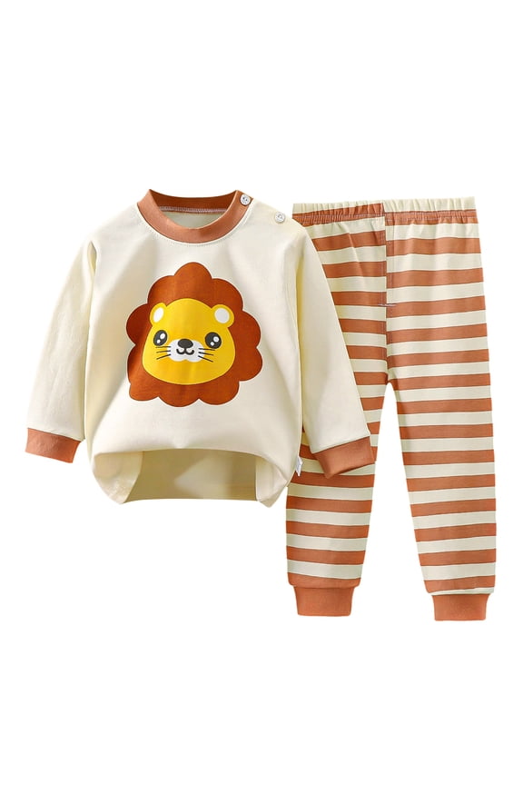 Kids Pajamas Junior Boys Girls Animal Truck Rabbit Character Cotton Set Beige for Size 4-5 Years