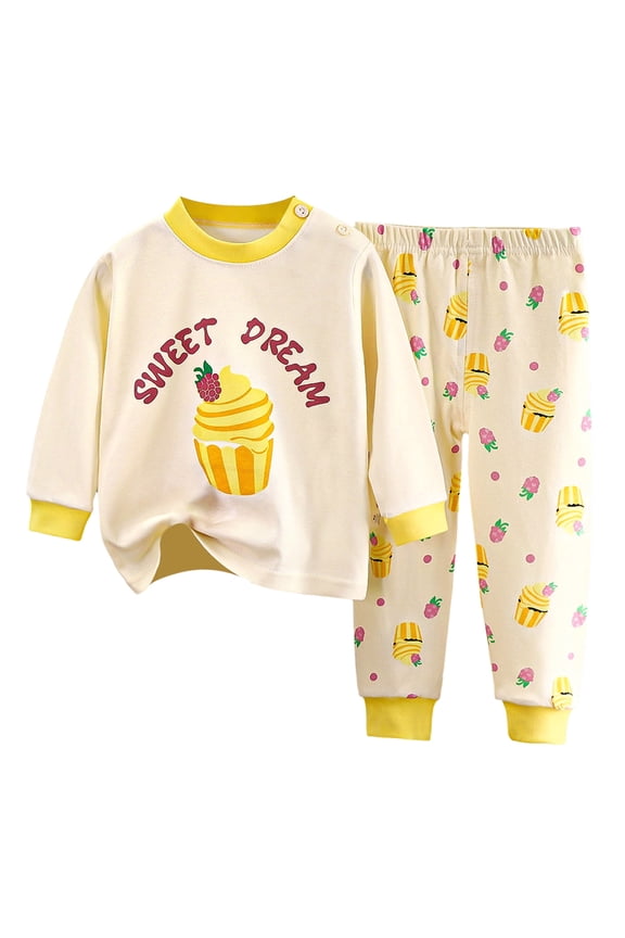 Kids Pajamas Junior Boys Girls Animal Truck Rabbit Character Cotton Set Yellow for Size 3-6 Months