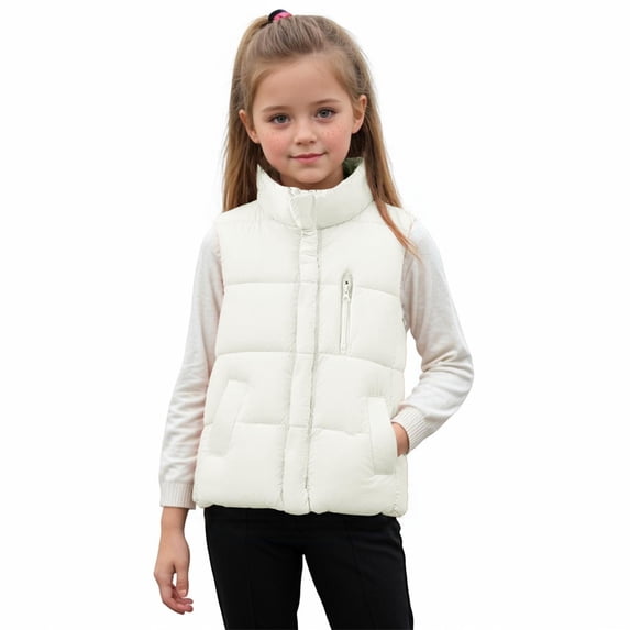 Quealent Kids Puffer Vest Sleeveless Zip Up Stand Collar Quilted Jacket Boys Girls Down Winter Coat (White, 4-5 Years)