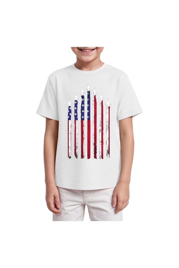 Kids Red White Blue Air Force Flyover Toddler T-Shirt (White, 7-8 Years)