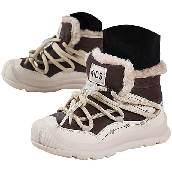 Quealent Kids Snow Boots Boys Girls Mid Calf Waterproof Warm Faux Furry Lined Insulated Winter Shoes(Toddler/Little Kid/Big Kid) Khaki for Size 13.5