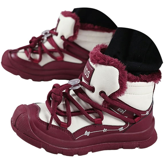 Quealent Kids Snow Boots Boys Girls Mid Calf Waterproof Warm Faux Furry Lined Insulated Winter Shoes(Toddler/Little Kid/Big Kid) Wine for Size 11.5