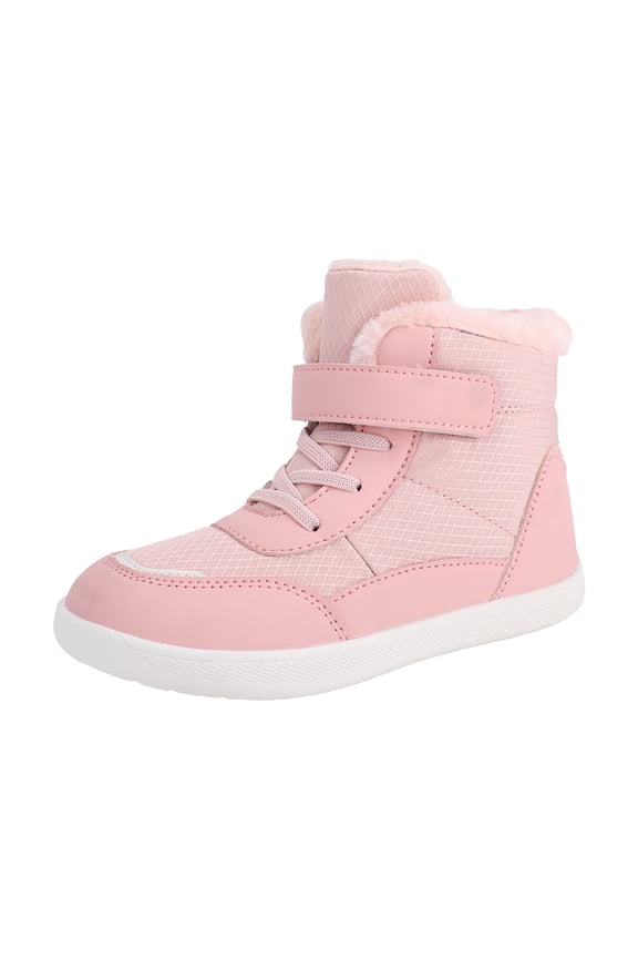 Kids Snow Shoes with Foldable Crampons Anti-Slip Insulated, Adjustable ‌Hook & Loop‌ Waterproof Winter Ankle Boots for Boys Girls Youth Children Pink for Size 12.5