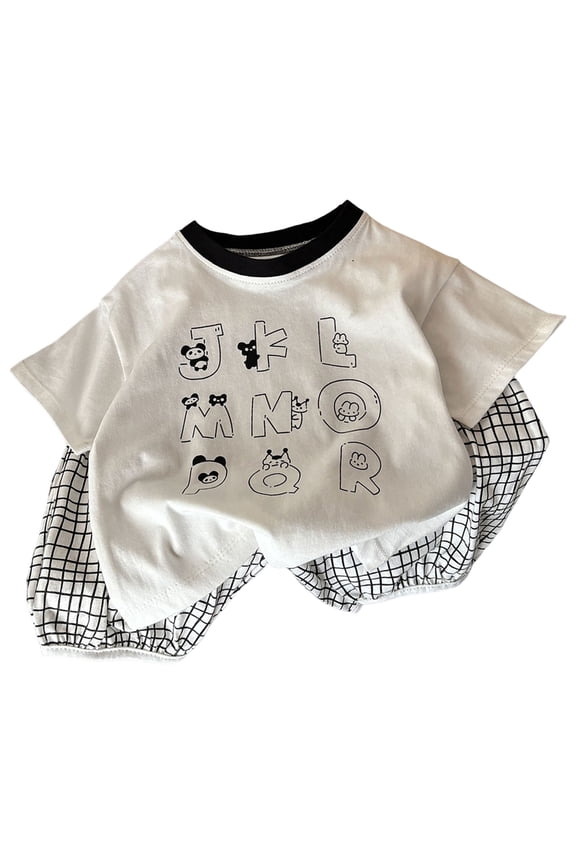 Kids Toddler Boys Back to School Outfit Apple Applique Shirt + Plaid Shorts First Day of School Clothes Set (White, 3-4 Years)