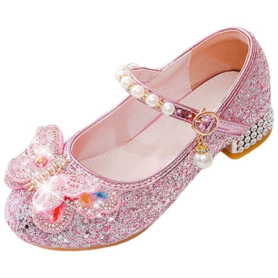 Quealent Kids Toddler Girls Dress Shoes Pumps Low Heels Sparkling Flower Mary Jane Footwear for Party Prom Wedding Birthday Pink for Size 3