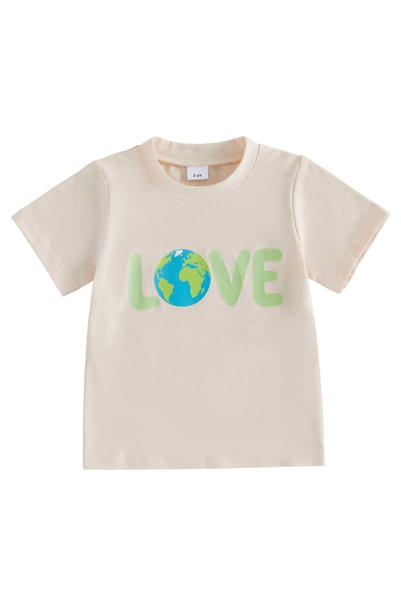 Kids Toddler Little Boys Girls Earth Day Shirt Short Sleeve Funny Letters Print Planet T-Shirt Top (Beige, 4-5 Years)