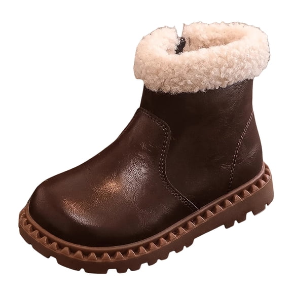 Quealent Kids Toddler Snow Boots Boys Girls Water Resistant Warm Side Zipper Winter Boots Brown for Size 13.5