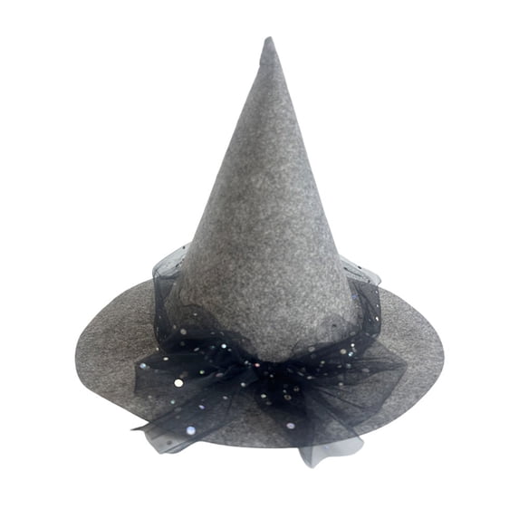 Quealent Kids Witch Hat Girls Lace Halloween Hat for kids Youth Teens Halloween Decorations Party (Light Gray, One Size)