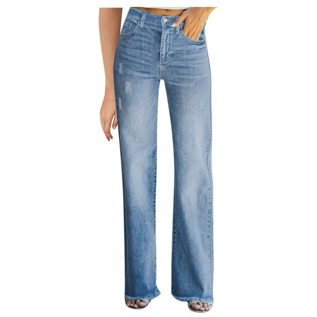 Quealent Ladies Denim Color Jeans Women Pocket Denim Waist Slim Button ...