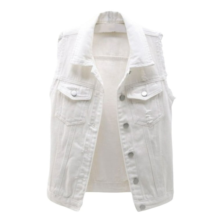 Quealent Ladies Jacket Vest Denim Jacket Sleeveless Denim Vest Women s Color Women s Denim Vest Top Running Vest for Denim Women Coat White 6XL