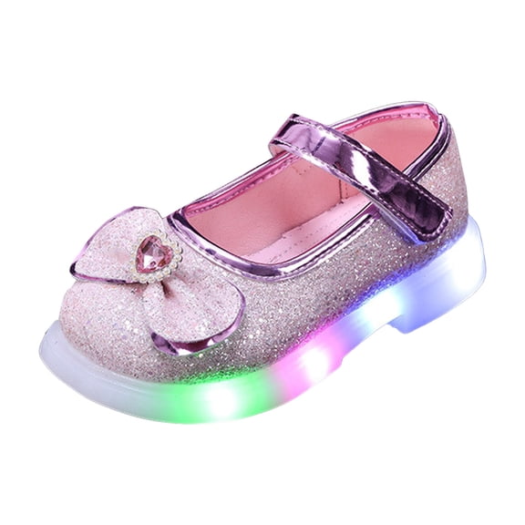 Quealent Light Up Toddler Little Girls Dress Ballet Mary Jane Bow Flat Shoes Red for Size 9