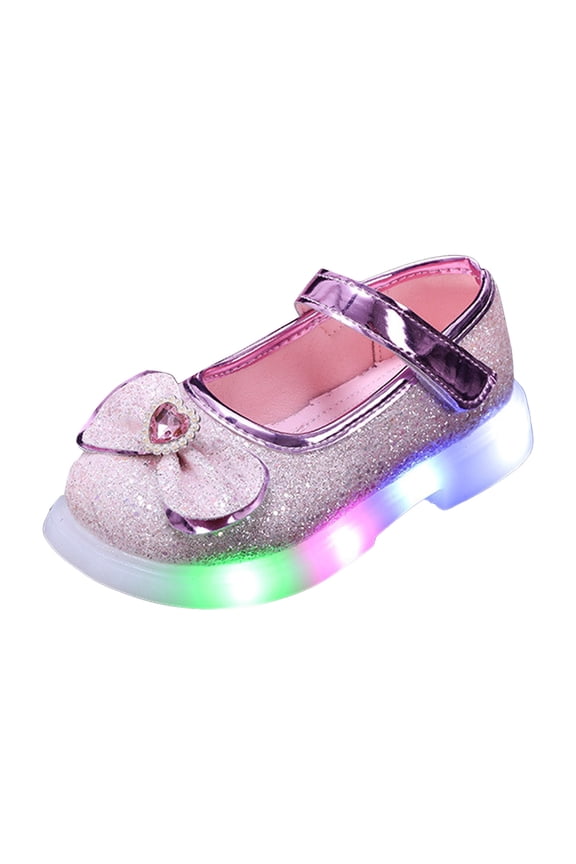 Light Up Toddler Little Girls Dress Ballet Mary Jane Bow Flat Shoes Red for Size 9