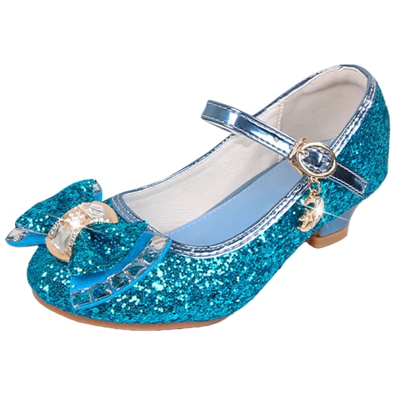 Quealent Little Big Girl's Adorable Sparkle Princess Party Girls Dress Shoes Blue for Size 3.5
