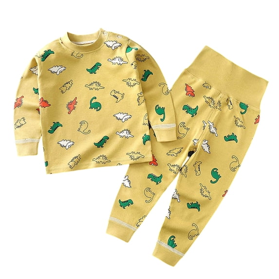 Quealent Little Boy Girl 2 Piece Pajama Sets Stylish Long Sleeve Top and Pant Loungewear for Babies Toddlers and Kids (Light Yellow, 1-2 Years)