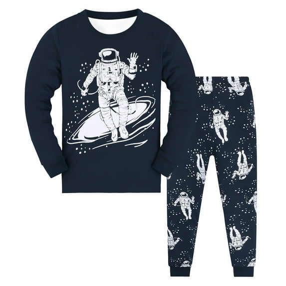 Quealent Little Boy Space Pajama Set Cotton Dinosaur Sleepwear Long Sleeve Pjs 3-7T Blue for Size 6-7 Years
