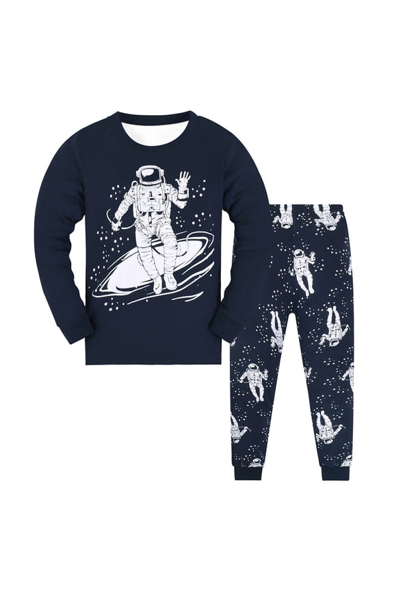 Little Boy Space Pajama Set Cotton Dinosaur Sleepwear Long Sleeve Pjs 3-7T Blue for Size 8-9 Years