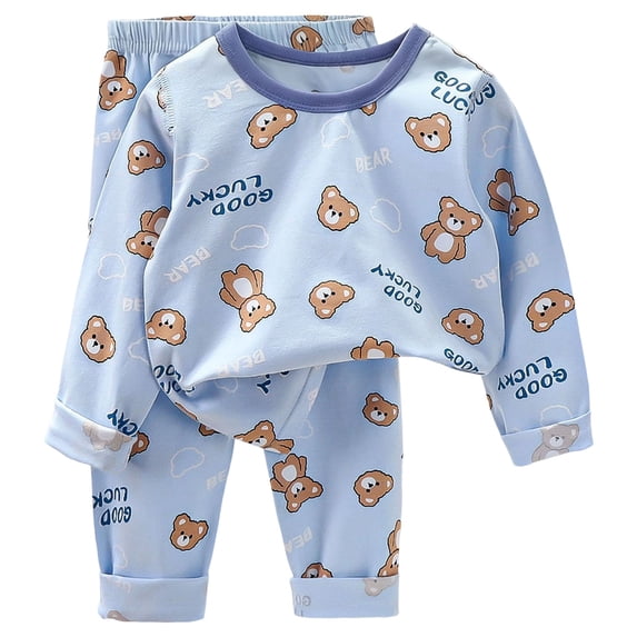 Quealent Little Boy Space Pajama Set Soft Cotton Cute Print Sleepwear Long Sleeve Pjs (Blue, 8-9 Years)
