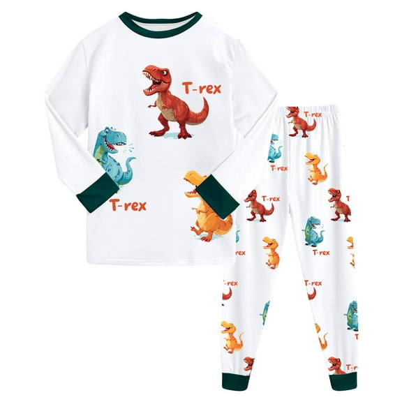 Quealent Little Boys Pajamas Set Dinosaur Cotton 2 Piece Toddler Clothes Kids Pjs Sleepwear Dark Green for Size 7-8 Years