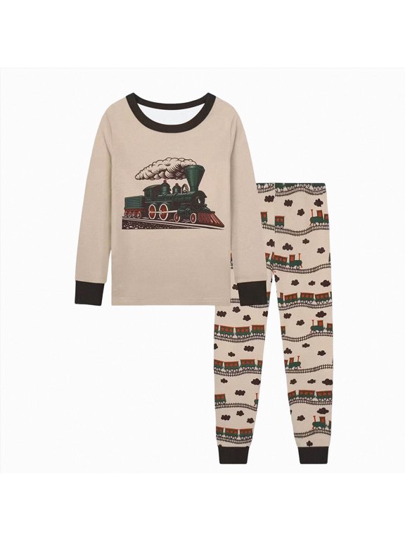 Little Boys Pajamas for Toddler Clothes Set Train Sleepwear Long Sleeve Soft Cotton 2 Piece Kids Pjs Size 1-10 Years (Green, 3-4 Years)