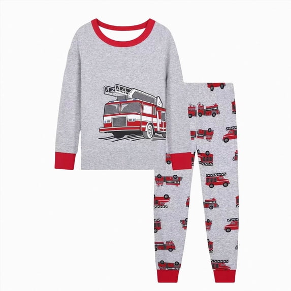 Quealent Little Boys Pajamas for Toddler Clothes Set Train Sleepwear Long Sleeve Soft Cotton 2 Piece Kids Pjs Size 1-10 Years (Grey, 4-5 Years)