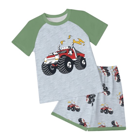 Quealent Little Boys Short Set Pajamas for Boys Cotton Toddler Train Dinosaur Sleepwear Summer Clothes Size 2-7T Green for Size 9-10 Years