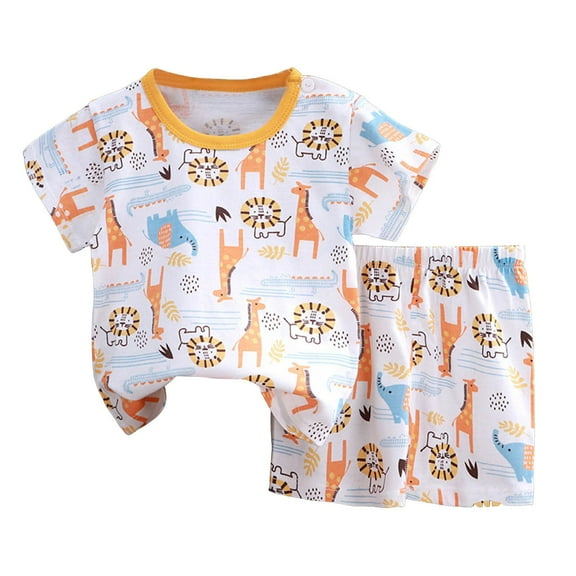 Quealent Little Boys Shorts Set Toddler Boys Cotton Summer Short Sleeve T-Shirts and Shorts Clothing Sets 2PCS Light Yellow for Size 3-4 Years