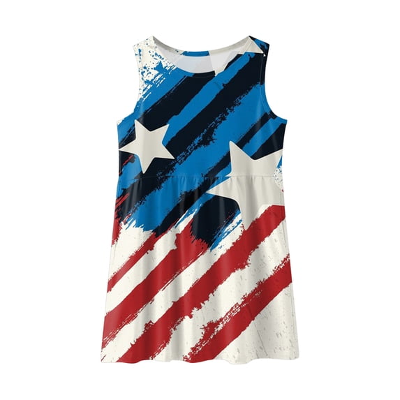 Quealent Little Girls 4th of July Dress American Flag Skirt Kids Clothes Stripe Sleeveless Tank Dresses Independence Day for Girls Dress White,9-10 Years