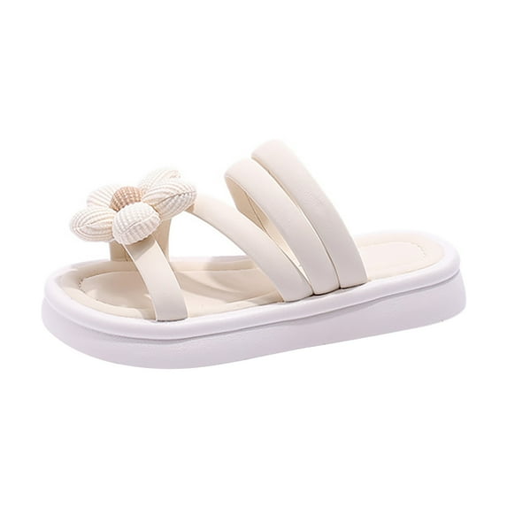 Quealent Little Kid Girls Shoes Flip A Zoo Slippers for Kids Summer Girls Outdoor Slippers 3D Flowers Decorated Open Toe Sandals Kid Slippers Size 1 White 13.5