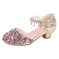 thumbnail image 1 of Quealent Little Kids Girls Dress Pumps Glitter Sequins Princess Low Heels Mary Jane Party Dance Shoes Rhinestone Sandals Pink for Size 3, 1 of 7