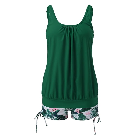 Quealent Long Swim Skirt Girls Tankini Swimsuits For Women 2 Piece Bathing Suits Tops With Boyshorts Loose Fit Swimwear,Green 5X-Large