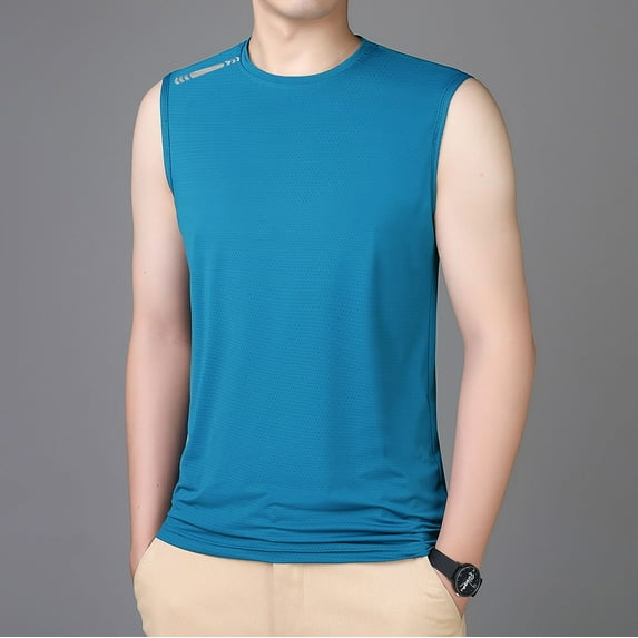 Quealent Men's Beach Men's Tank Tops Workout Muscle Tee Sleeveless Fitness T Shirts (Sky Blue,4XL)