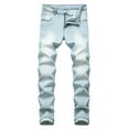 thumbnail image 1 of Quealent Men's Skinny Slim Fit Ripped Distressed Stretch Jeans Pants Slim Fit Jeans For Men (Light Blue,32), 1 of 6