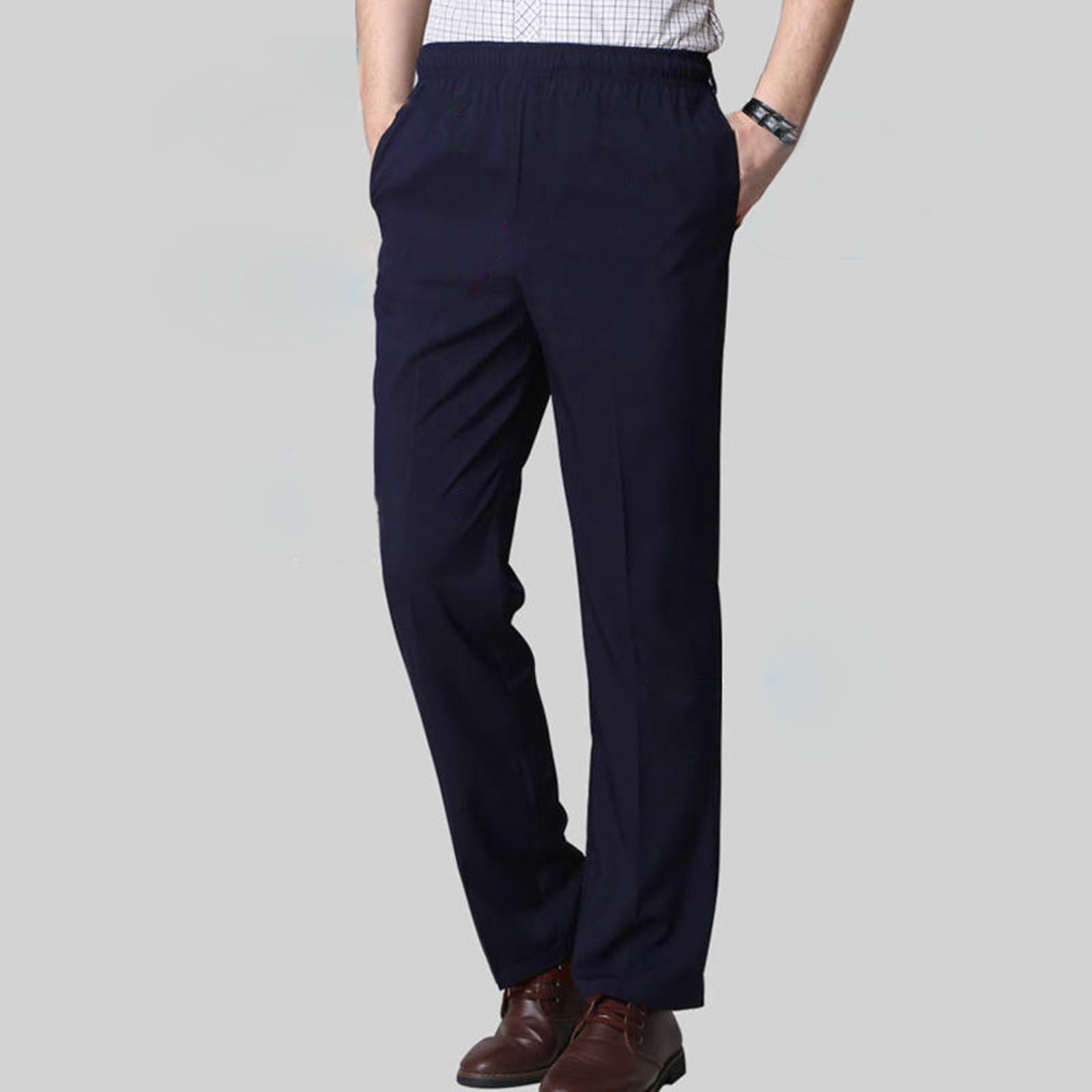 Quealent Men's Summer Pants Relaxed Men Drawstring Pants Elastic Waist ...