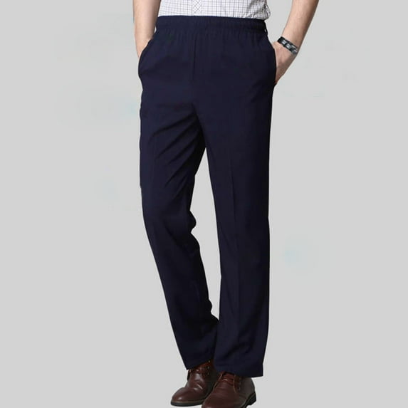 Quealent Men's Summer Pants Relaxed Men Drawstring Pants Elastic Waist Casual Loose Yoga Jogger Trousers (Blue,3XL)