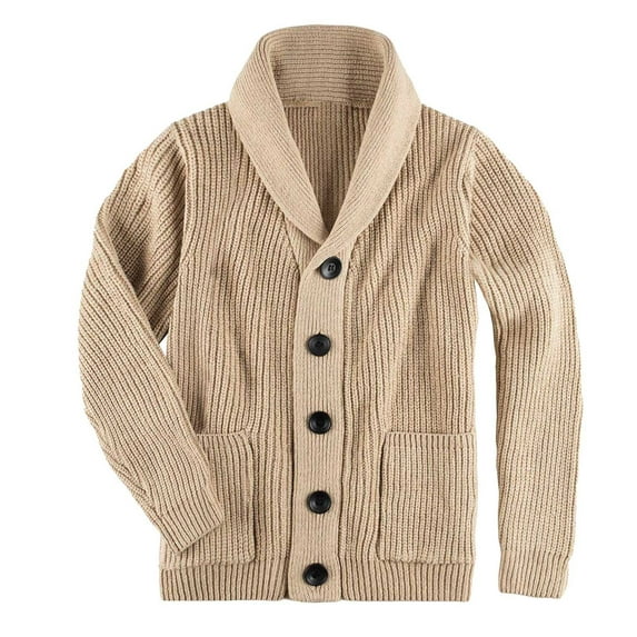 Quealent Men's Wool Blend Shawl Collar Cardigan Sweater Button Down Knitwear with Pockets (Khaki,S)