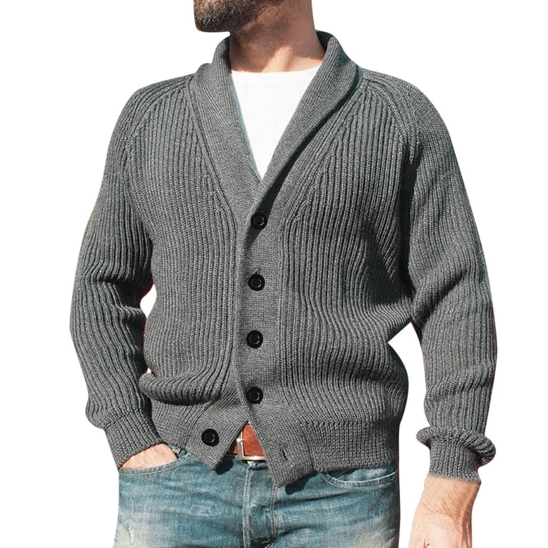 Karlywindow Men's Cable Knit V-Neck Cardigan Sweater - Button Down Open Front With Pockets, Casual Ribbed Knit