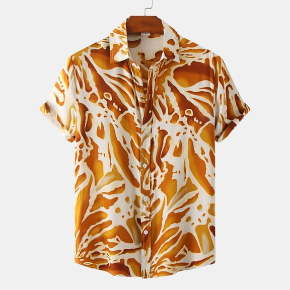 Quealent Mens Hawaiian Shirts Short Sleeve Casual Button Down Tropical Beach Shirt (Orange,XXL)