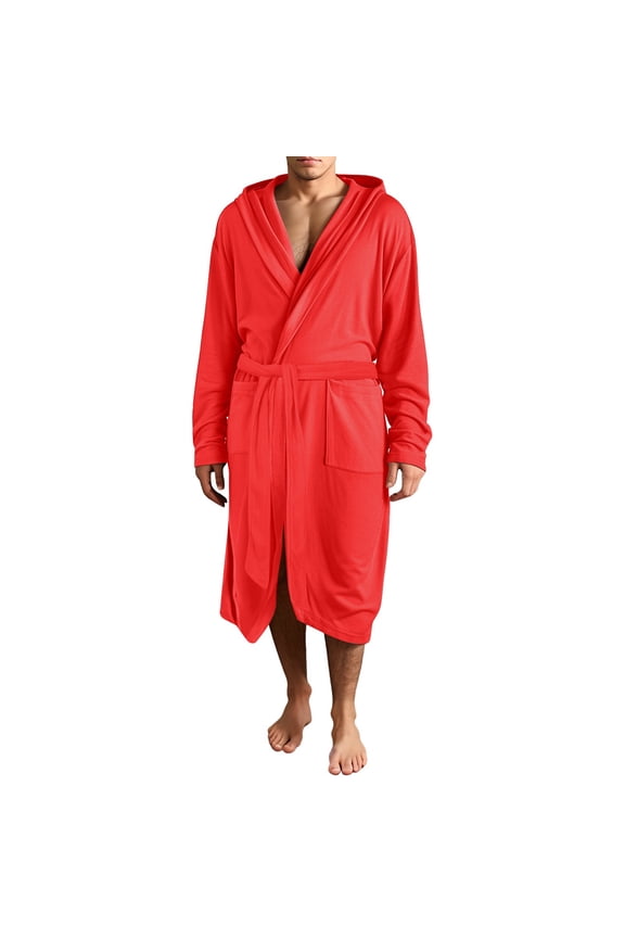 Robe For Men Pajamasig Nightshirt Mens Hooded Fleece Robe Ultra Soft Mens Robe Plush Hooded Robe for Men Pockets Red,XL