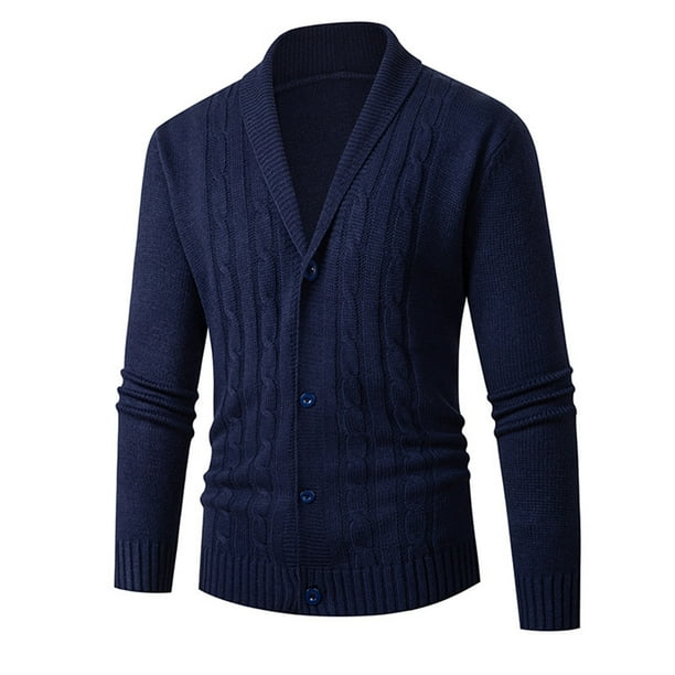 Quealent Mens Sweater Knit Cardigan Jacket Men Coat Mens Sweater Cardigan Cable Knitted Long Sleeve Sweaters Men Casual Workout Outfits Blue L Walmart Business Supplies