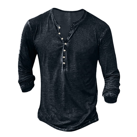 Quealent Mens Tops Long Sleeve Men's Henley Long Sleeve Slim Fit Casual T Shirts with Button Placket (Navy,3XL)