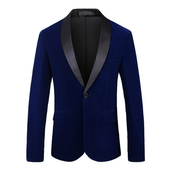 Quealent Mens Velvet Blazer Slim Fit Tuxedo Suits Jacket Shawl Collar Solid Jacket Wedding Dinner Prom One Button Blazer Jacket (Dark Blue,XL)