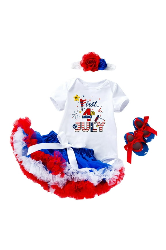 My First 4th of July Baby Girl Outfit 4th Of July Baby Girl Outfits Independence Day Summer Clothes Romper Shorts Skirt Set White,6-9 Months