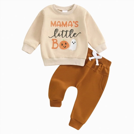 Quealent Newborn Baby Boy Clothes Set 2pcs Long Sleeve Top and Pants Suit Toddler Baby Fall Winter Clothes (Beige, 2-3 Years)
