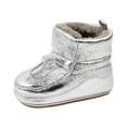 thumbnail image 1 of Quealent Newborn Baby Boys Girls Plush Boots Soft Sole Adjustable Winter Warm Snow Boots Crib Shoes Silver for Size Toddler 5, 1 of 8