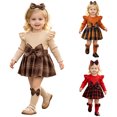 thumbnail image 1 of Quealent Newborn Baby Girl Plaid Flannel Ruffle Long Sleeve Romper Dress Fall Outfits Socks Headband Winter Clothes Bodysuit Jumpsuit Photoshoot Cute Vintage (Brown, 6-9 Months), 1 of 9